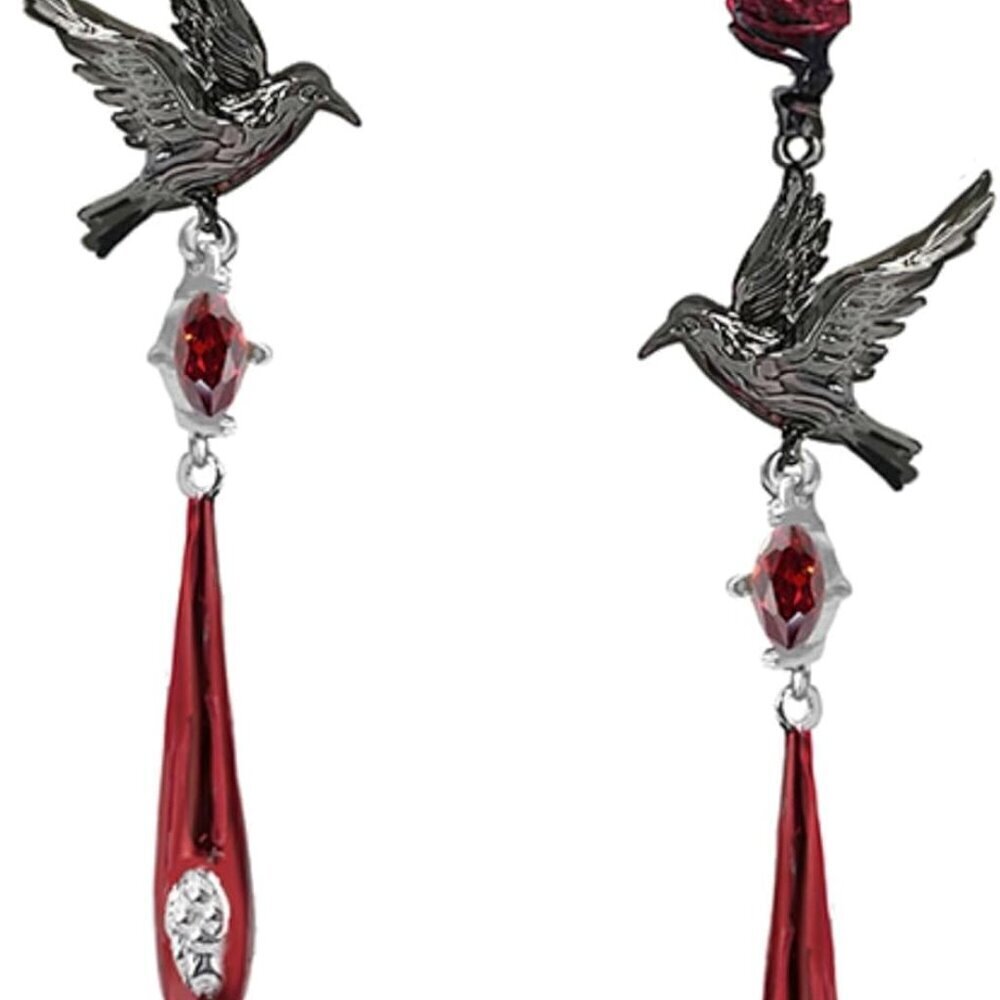 Gothic Crow Earrings Red Pendant Dangle Jewelry for Ladies Unique Party